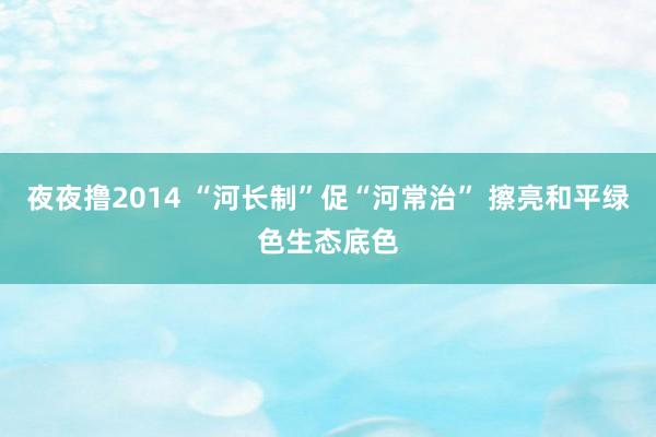 夜夜撸2014 “河长制”促“河常治” 擦亮和平绿色生态底色