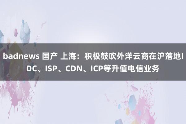 badnews 国产 上海：积极鼓吹外洋云商在沪落地IDC、ISP、CDN、ICP等升值电信业务